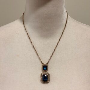 Monet JcPenney Bauble Bar Blue and Gold Rhinestone Necklace